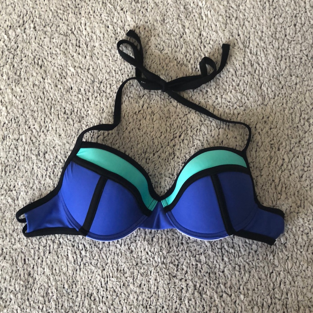 Blue Blocked Bikini Top